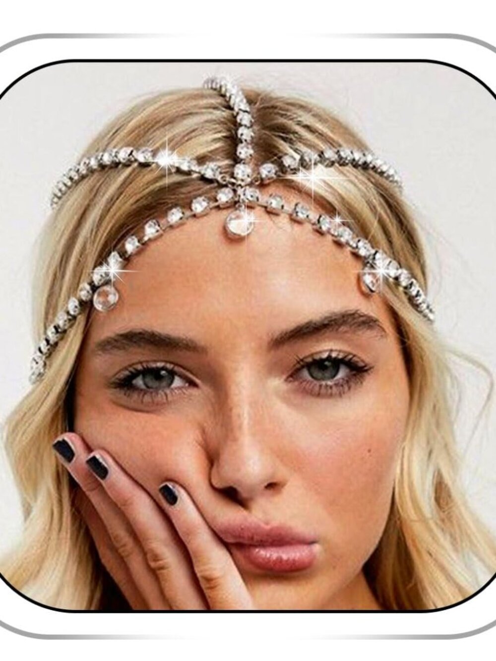 Silver Rhinestone Head Chain | 1920s Boho Hair Jewelry